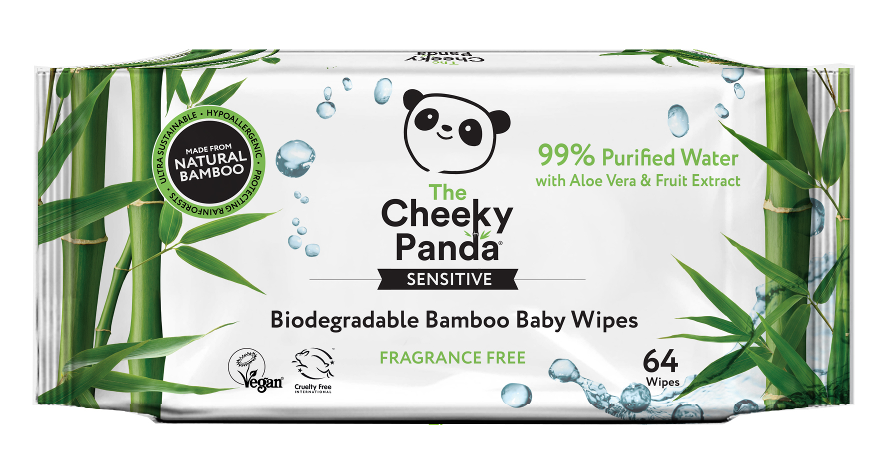 Cheeky Panda Bambou lingettes pour bébé 64pcs